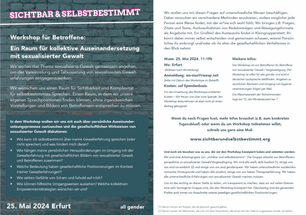 Flyer zum Workshop mit ausführlicher <beschreibung